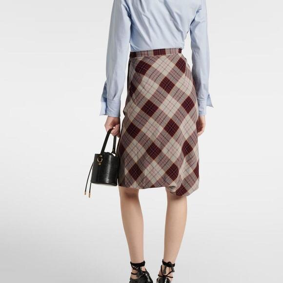 Vivienne Westwood Red Plaid Drunken Midi Pencil Drape Skirt - Picture 4 of 8